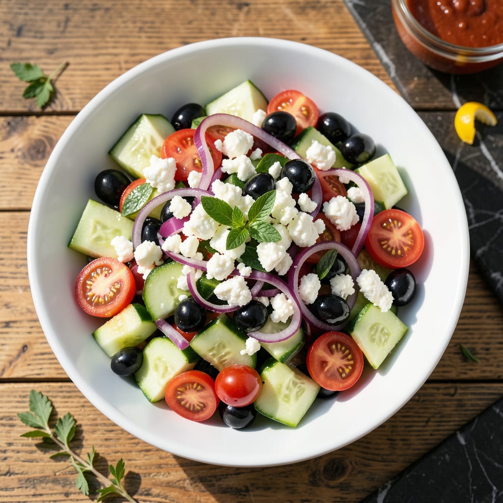 Low Fat Greek Salad Recipe: Tangy Lemon and Herb Crunch