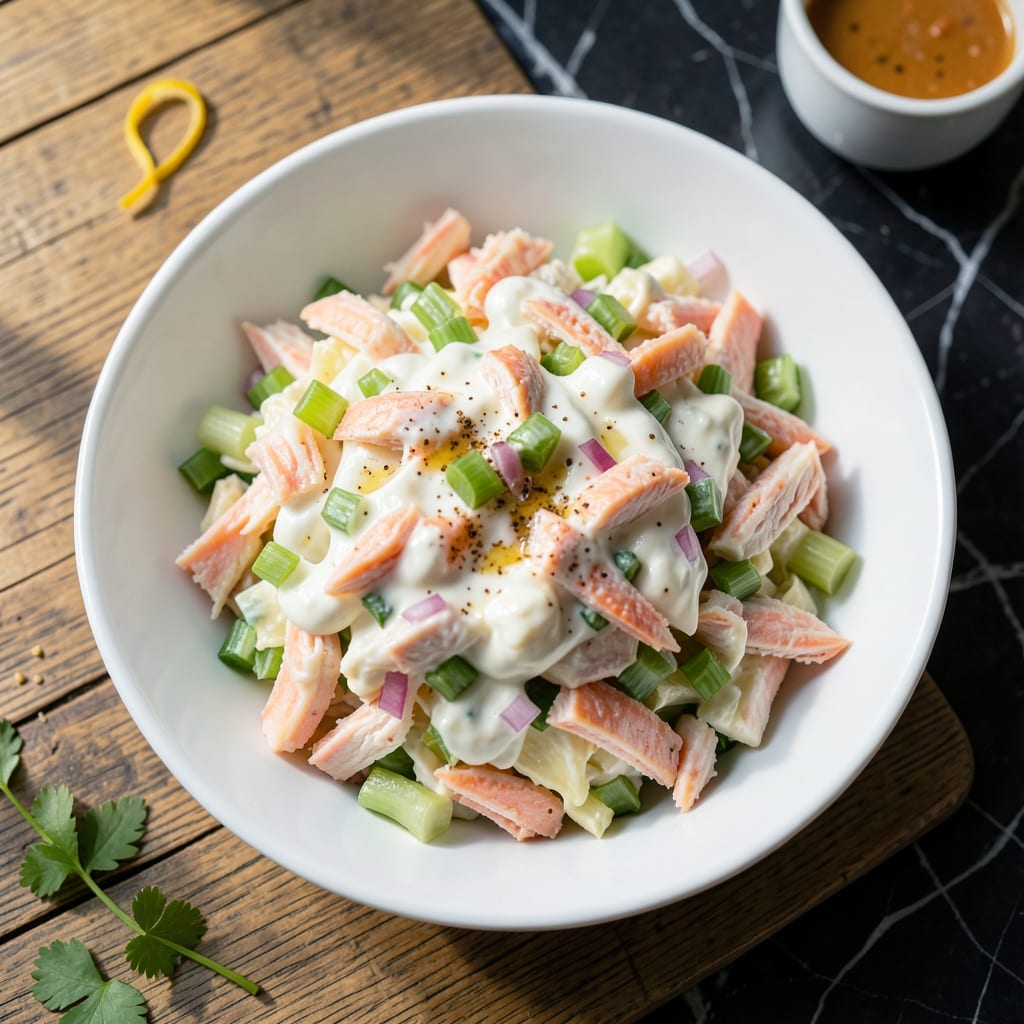 Comprehensive Low Fat Imitation Crab Salad Recipe: Light and Crisp With Greek Yogurt Dressing visual reference