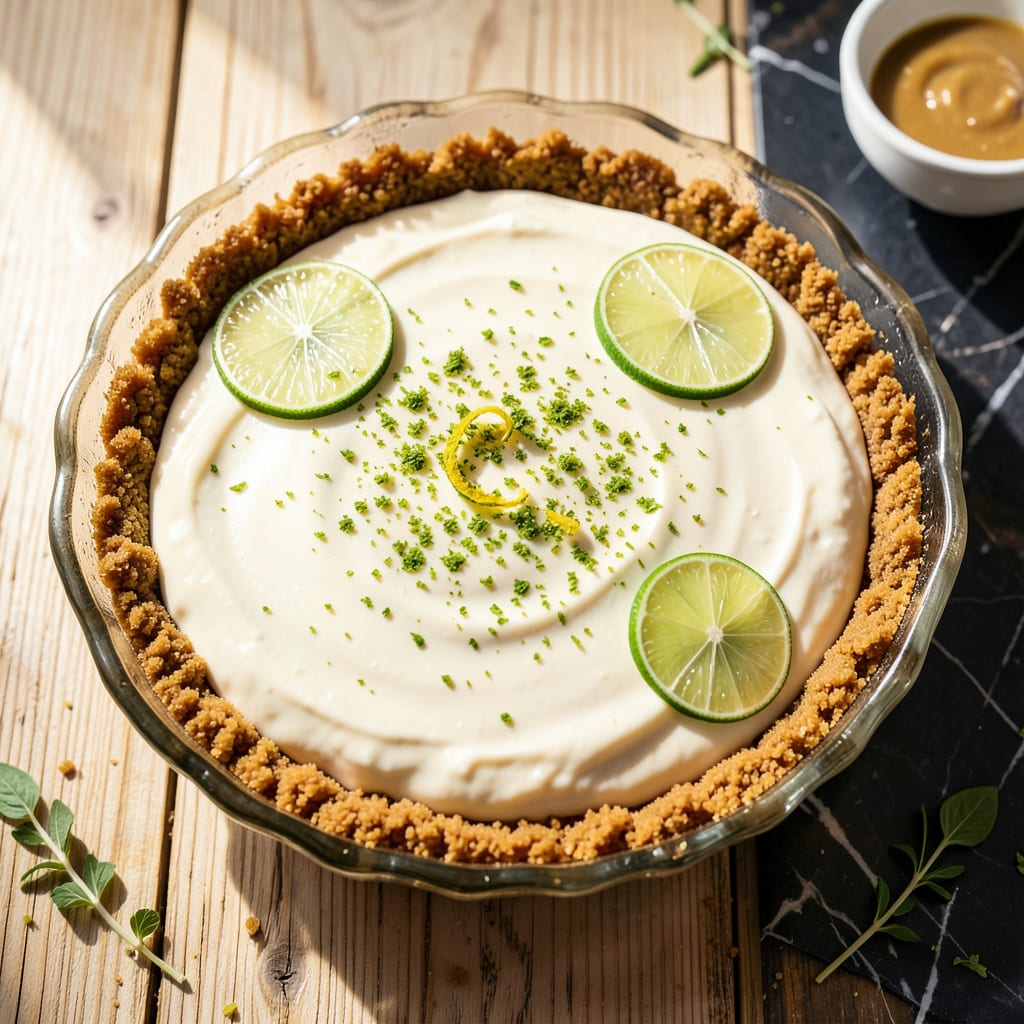 Visual representation of Low Fat Key Lime Pie Recipe No Bake: Zesty Citrus Filling in a Graham Crust