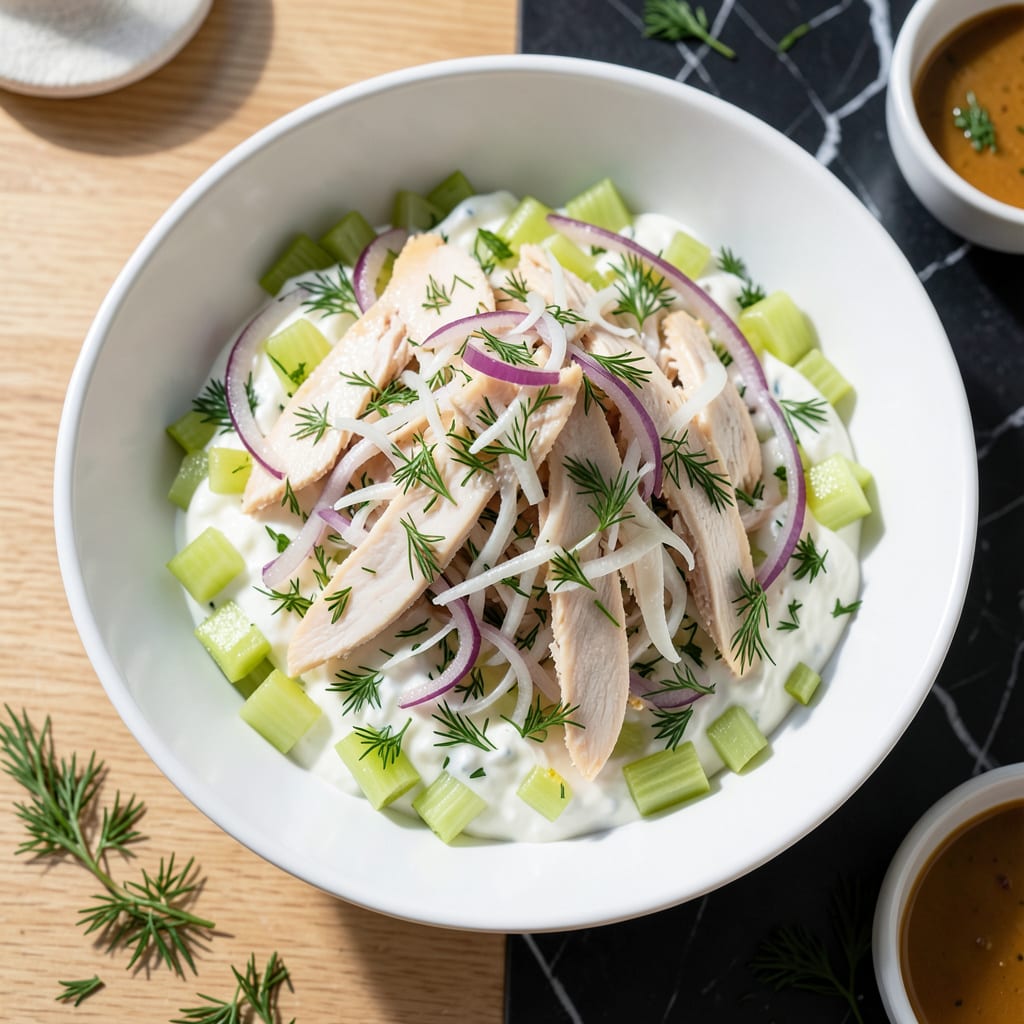 Complete Low Fat Low Calorie Chicken Salad Recipe: Greek Yogurt Tang With Fresh Crunch overview image
