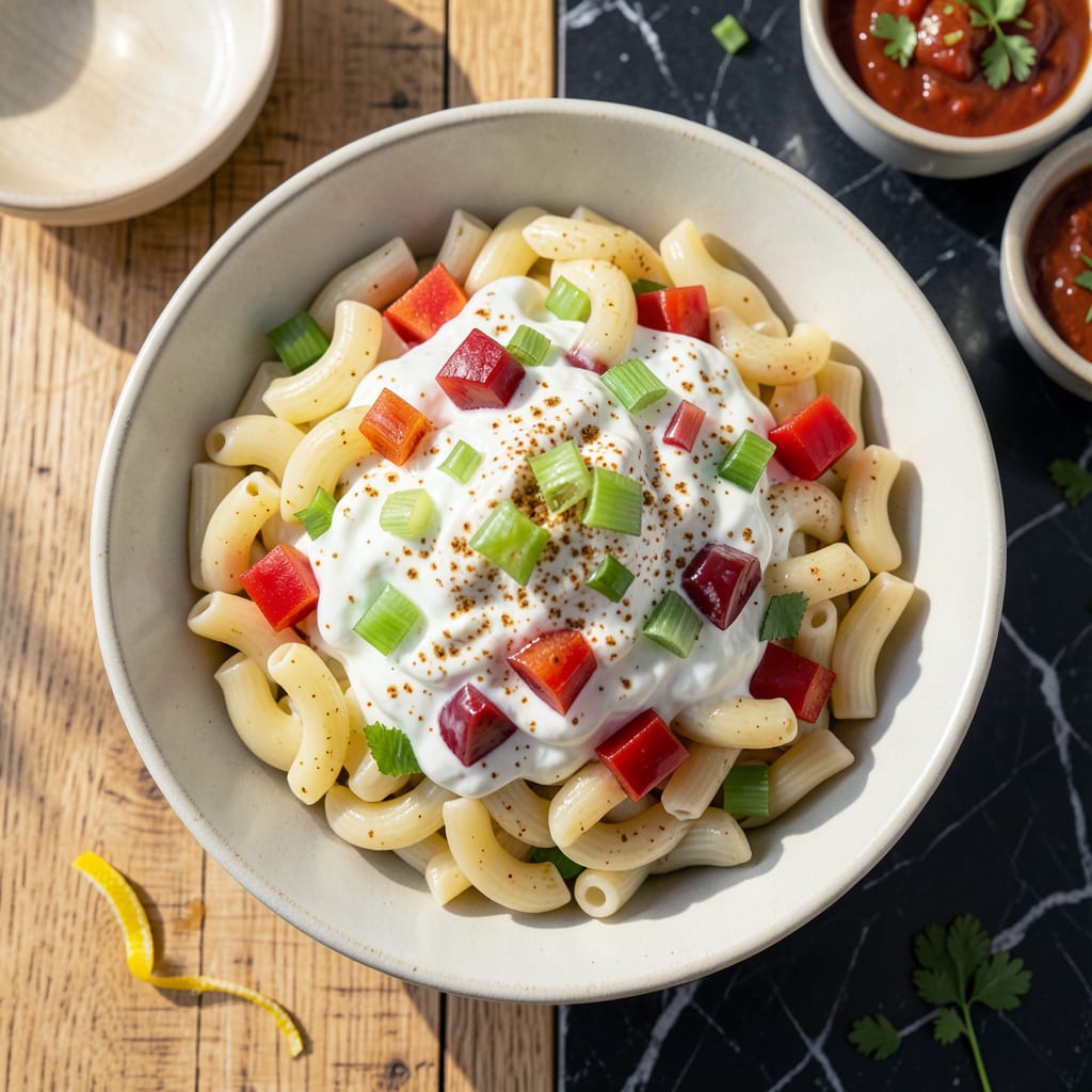 low fat macaroni salad recipe example with annotations