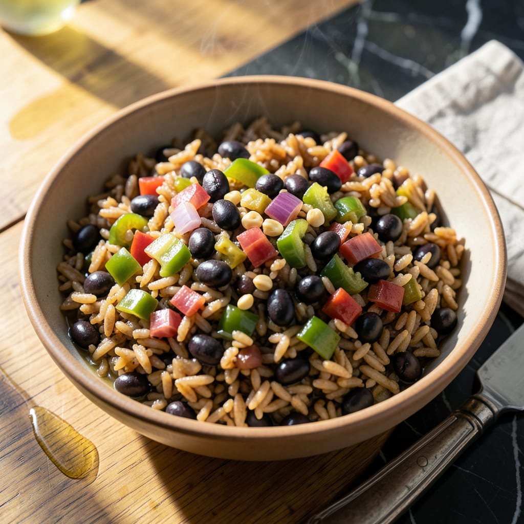 low fat rice and beans recipe example with annotations