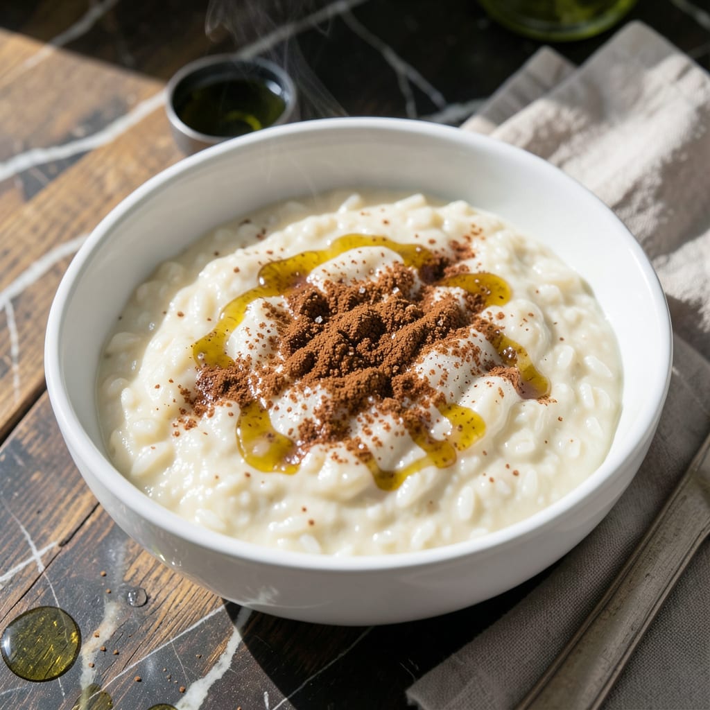 Low Fat Rice Pudding Recipe: Light and Airy Cinnamon Comfort illustration with key details