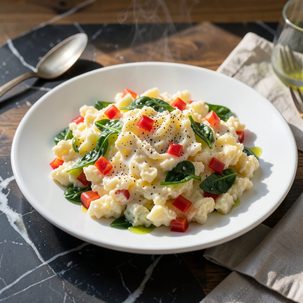 Low Fat Scrambled Eggs Recipe: Fluffy Texture Without the Guilt illustration with key details