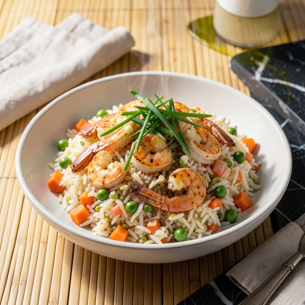Complete low fat shrimp fried rice recipe overview image