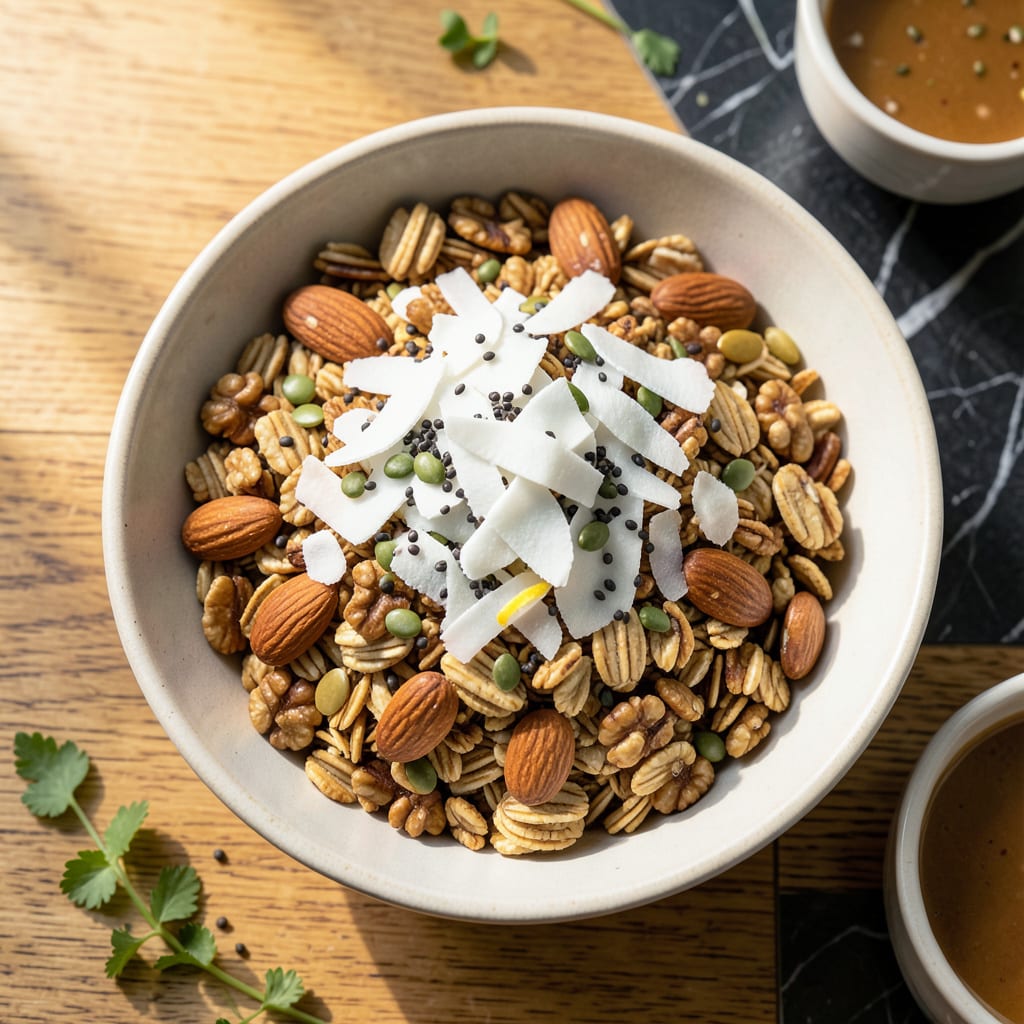 Visual representation of Low Fat Sugar Free Granola Recipe: Crunchy Clusters Without the Guilt