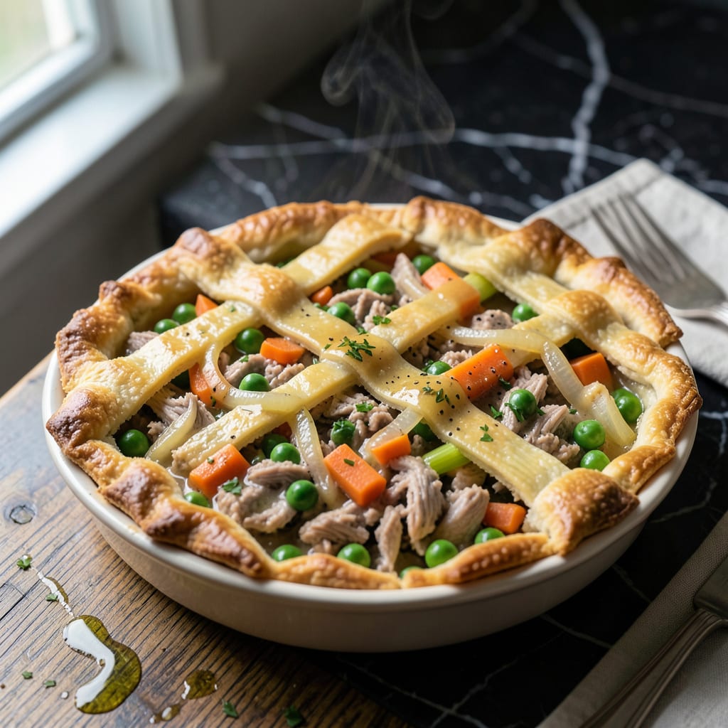Visual representation of Low Fat Turkey Pot Pie Recipe: Flaky Crust With Light and Savory Filling