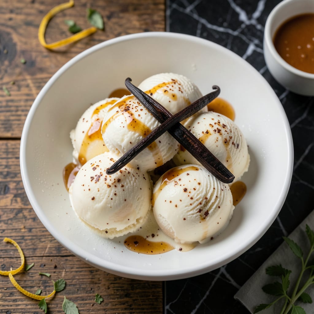 Visual representation of Low Fat Vanilla Ice Cream Recipe for Cuisinart: Churned to Silky Smoothness