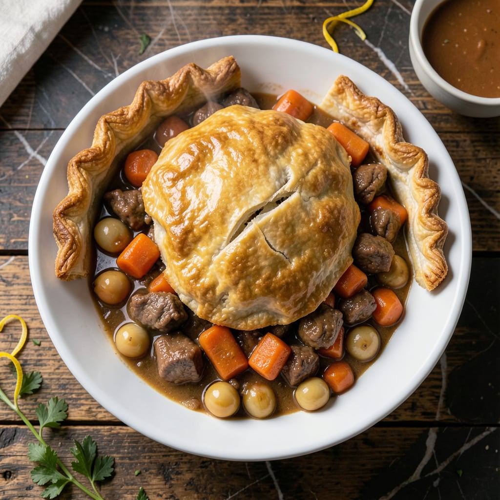 Meat Pot Pie Recipe: Homemade Pastry With Mixed Vegetables example with annotations