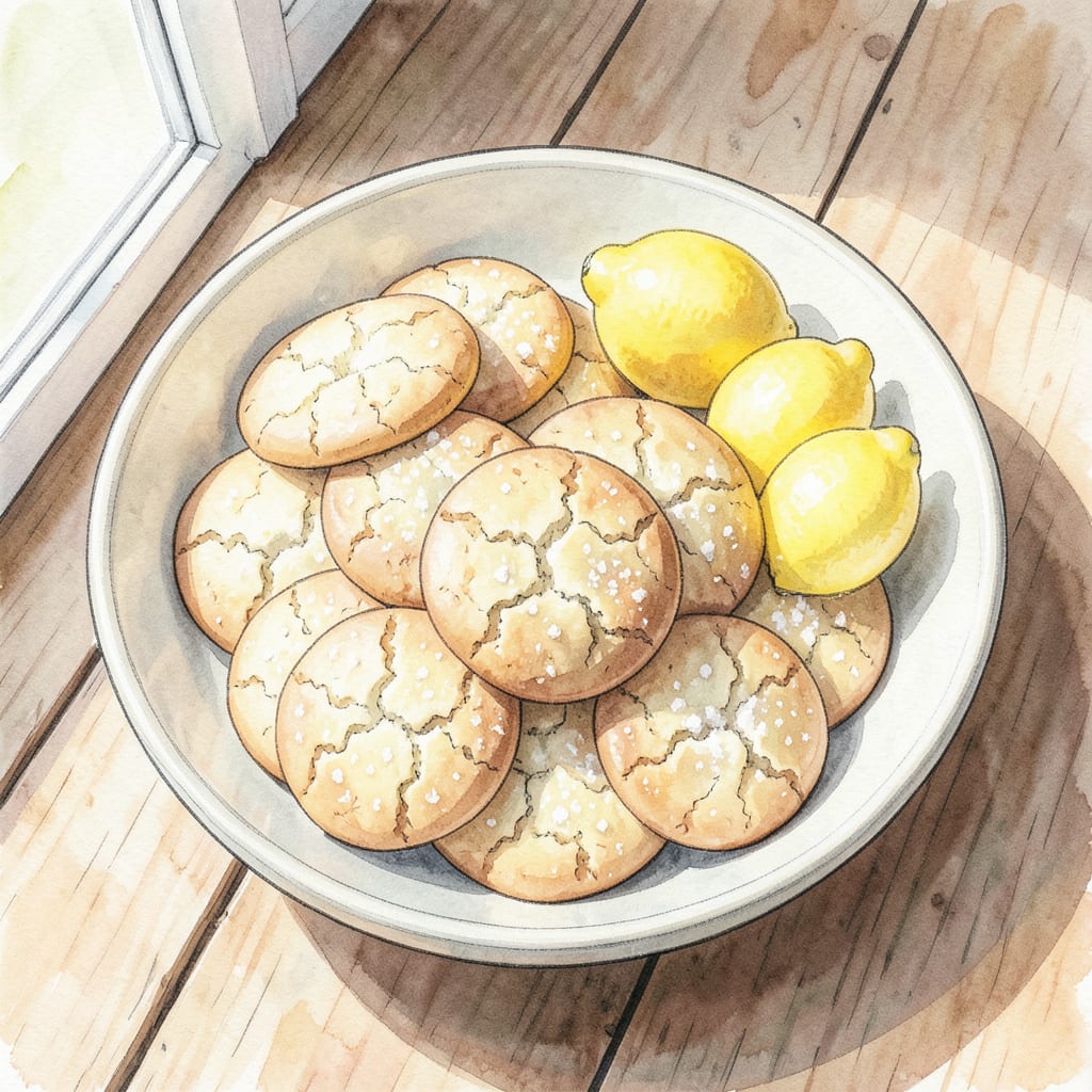 meyer lemon cookies recipe illustration with key details