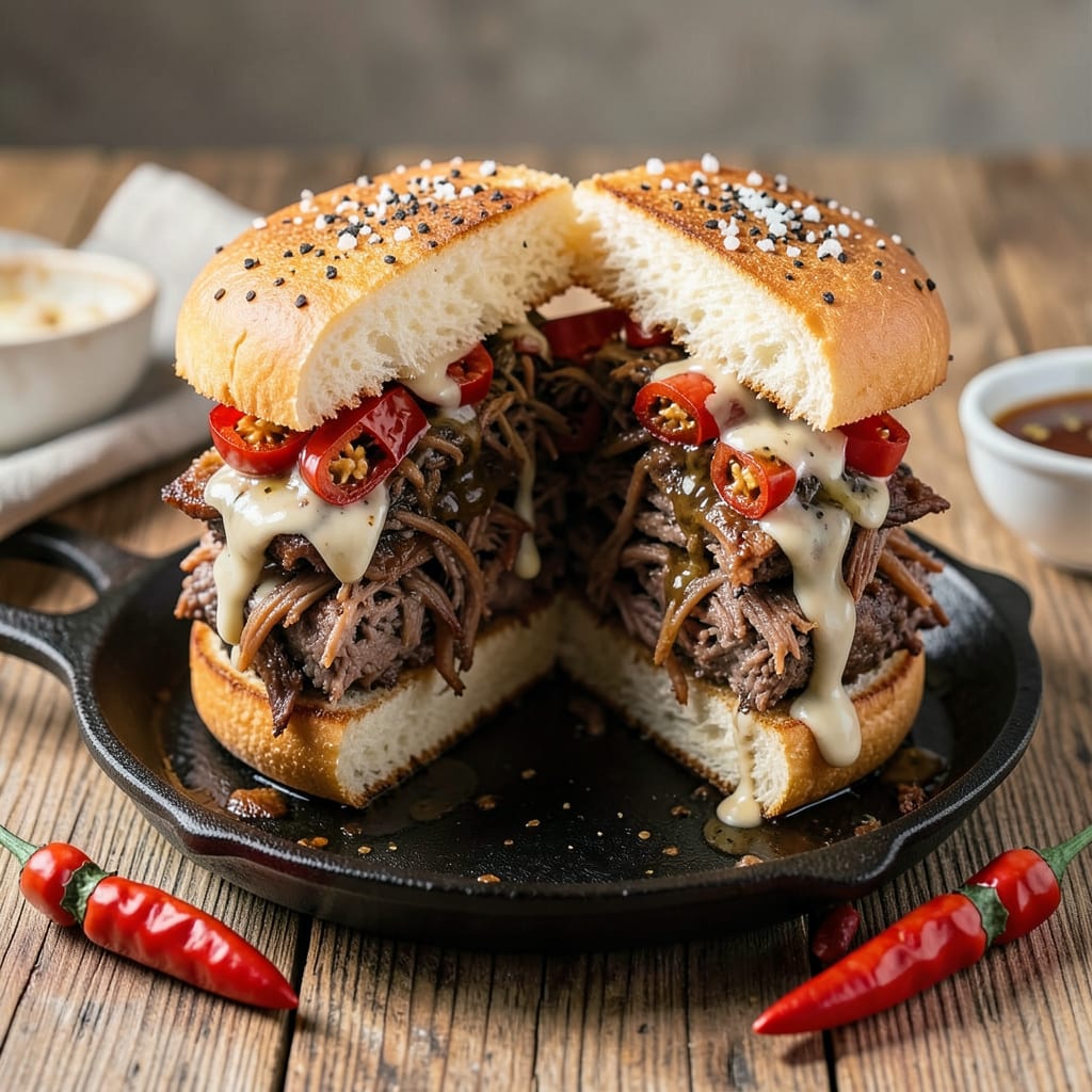 Visual representation of mississippi pot roast sandwich recipe