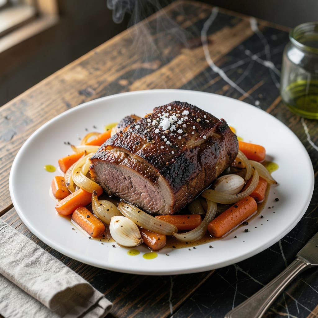 Moose Pot Roast Recipe: Wild Game Richness with Root Vegetables illustration with key details