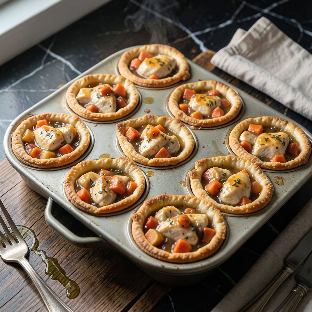 Visual representation of muffin pot pie recipe