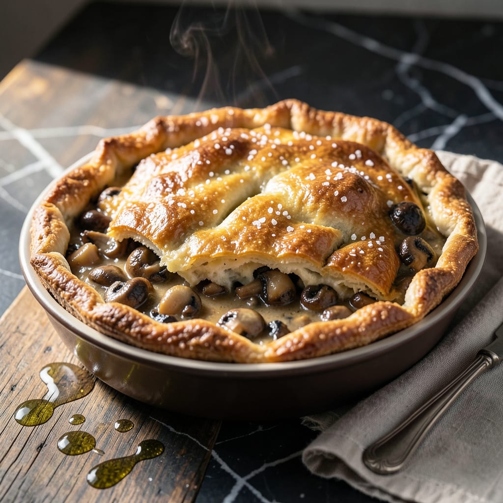 Mushroom Pot Pie Recipe: Flaky Crust Over Earthy Filling example with annotations