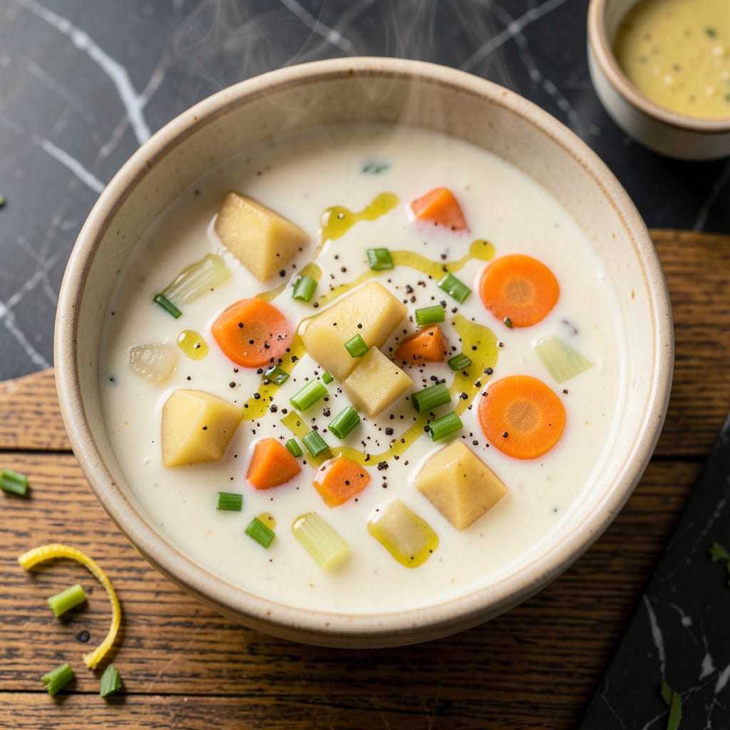 Non Dairy Potato Soup Recipe: Creamy Comfort Without the Dairy illustration with key details
