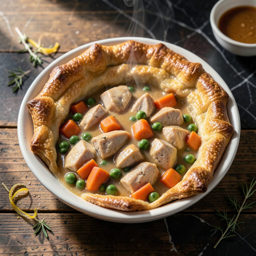 old fashioned pot pie recipe illustration with key details