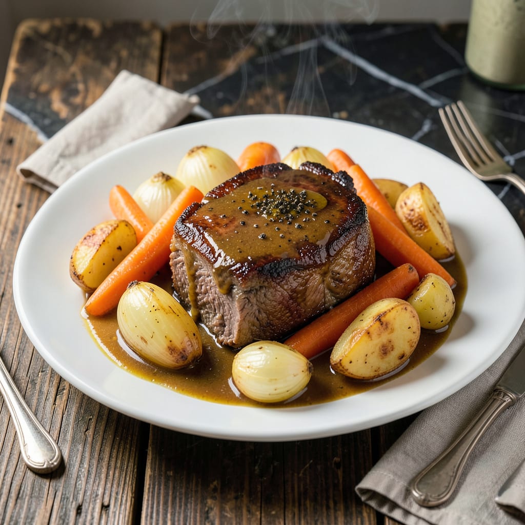 Visual representation of Old Fashioned Pot Roast Recipe: Dutch Oven Braised With Root Vegetables
