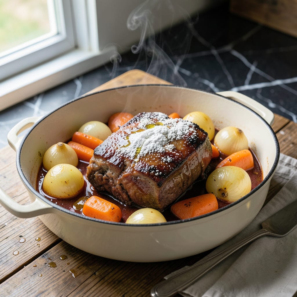 Old Fashioned Pot Roast Recipe Oven: Sunday Supper with Herb Infused Gravy illustration with key details