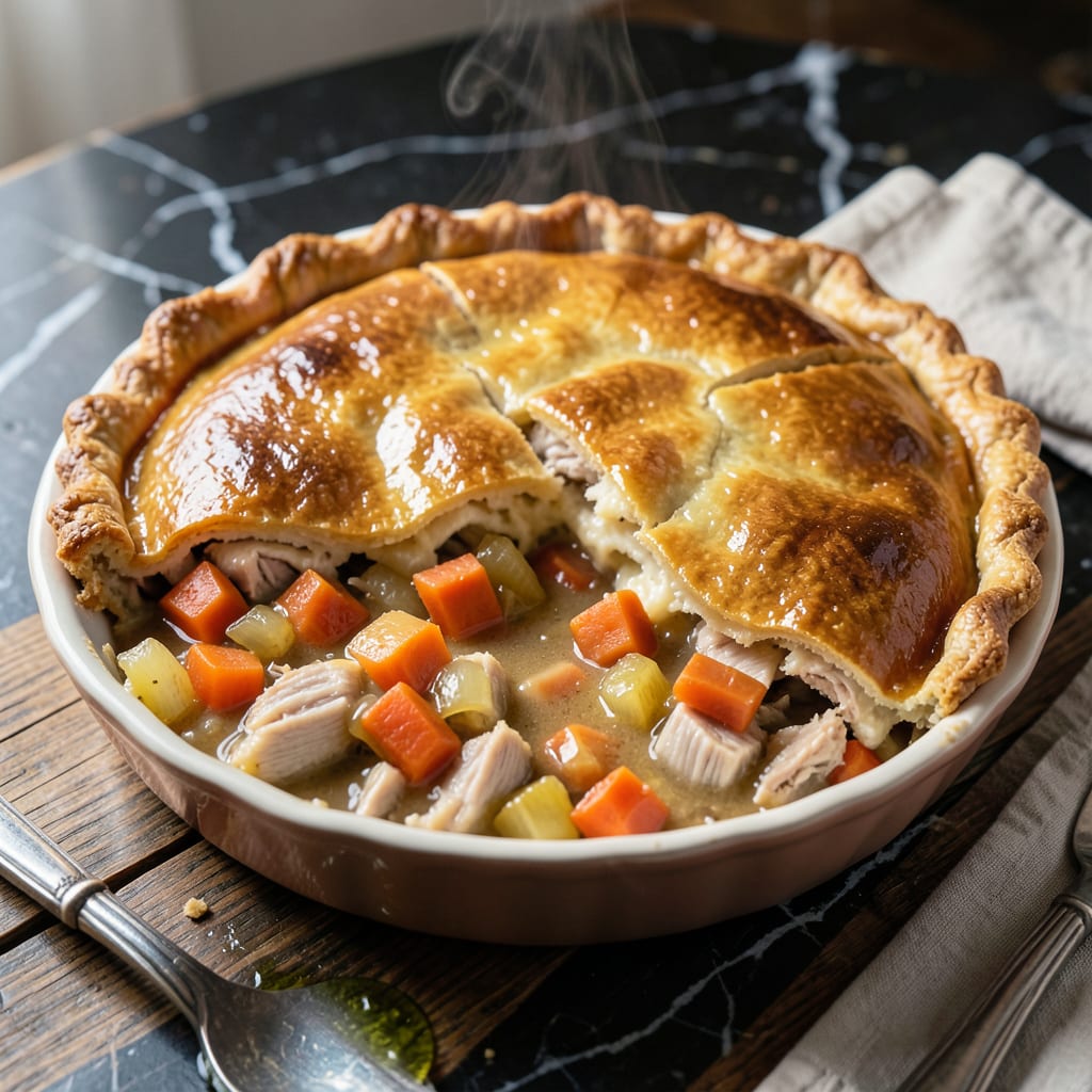 Old Fashioned Turkey Pot Pie Recipe Easy: Grandma's Comfort in a Flaky Crust illustration with key details