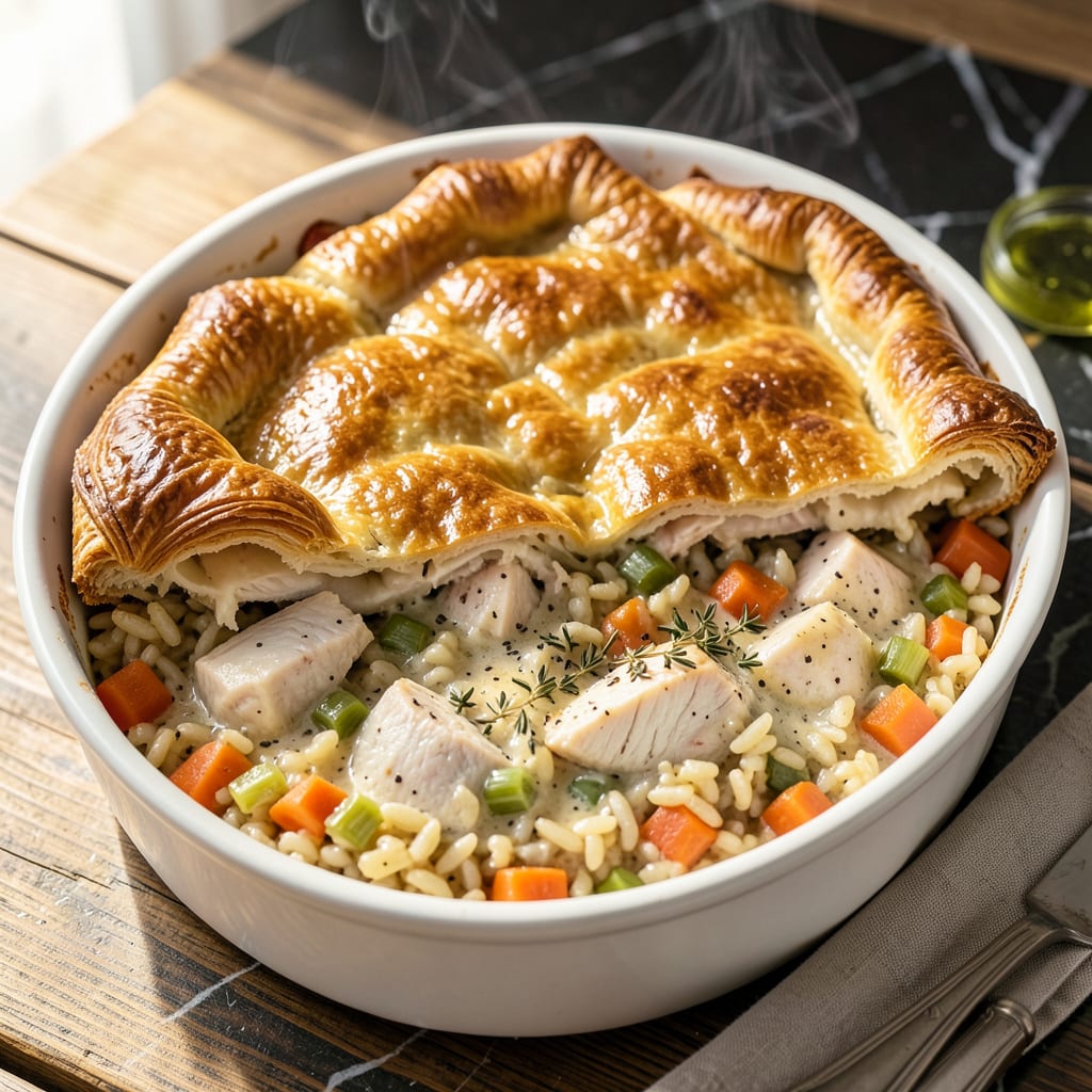 Visual representation of Orzo Pot Pie Recipe: Golden Crust With Creamy Herb Filling