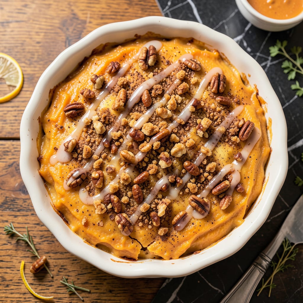Visual representation of Paula Deen's Sweet Potato Casserole Recipe: Buttery Pecan Topping Perfection