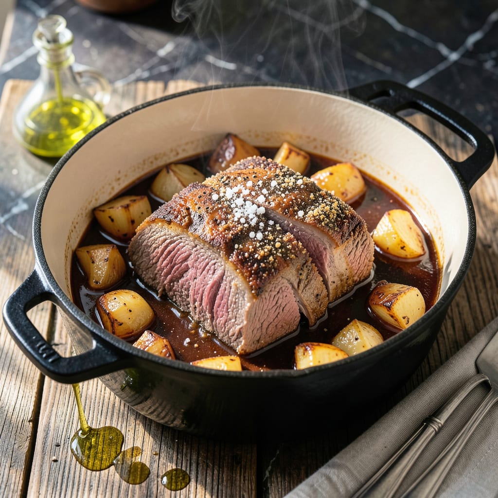 Visual representation of Perkins Pot Roast Recipe: Slow Braised Beef With Carrots and Potatoes