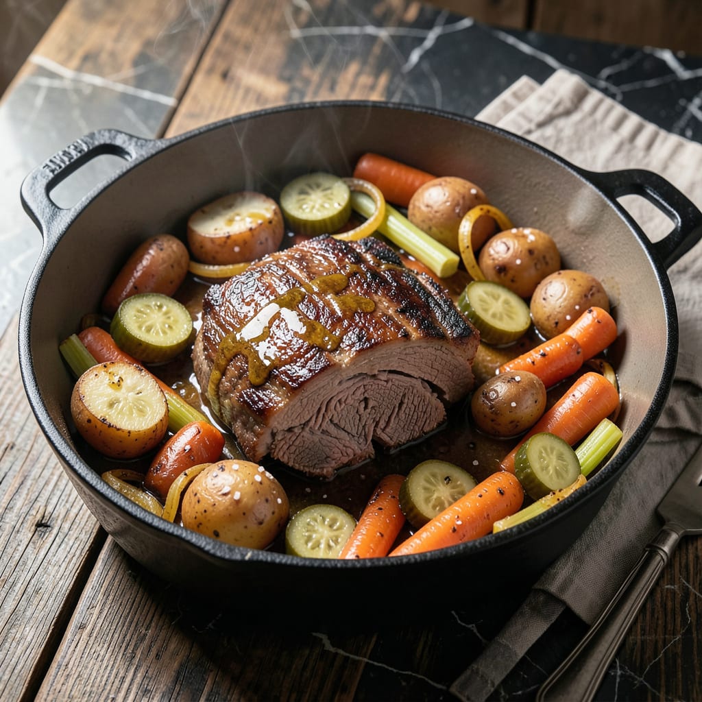Complete Pickle Pot Roast Recipe: Tangy Braised Beef with Root Vegetables overview image