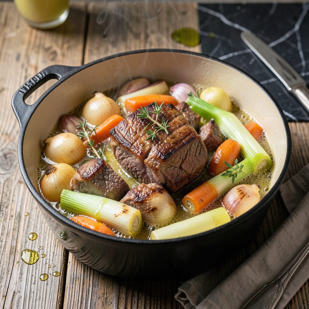Pot De Feu Recipe: Rustic French Stew With Tender Beef and Vegetables example with annotations