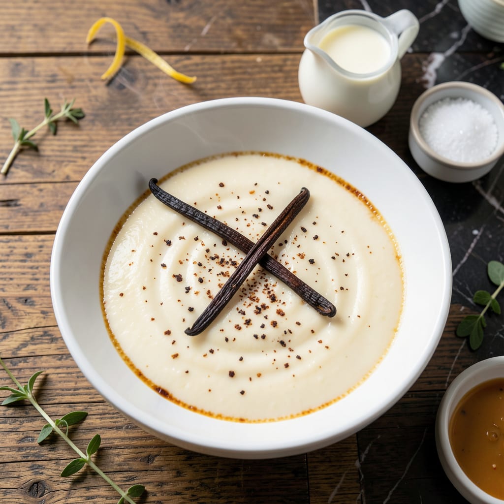 Pot Of Cream Recipe: Old Fashioned Vanilla Custard example with annotations