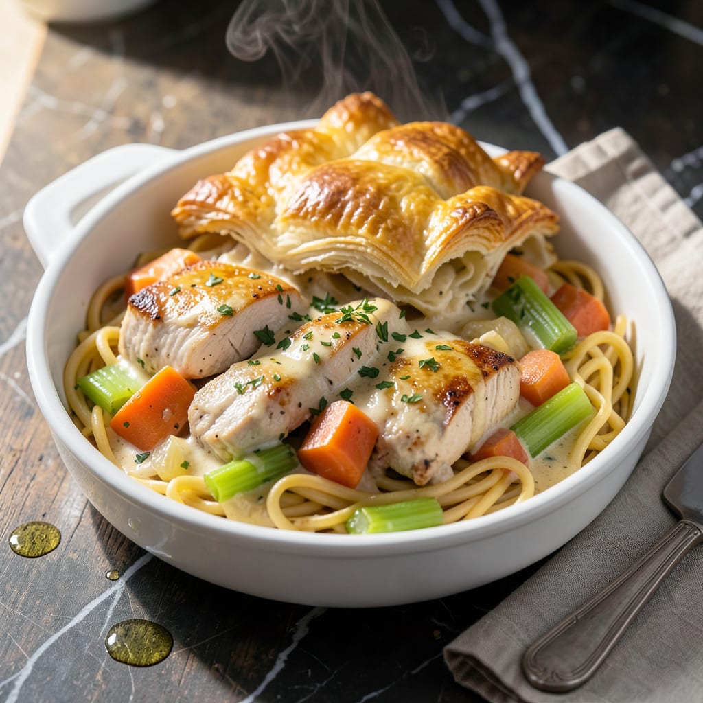 Pot Pie Pasta Recipe: Flaky Crust Meets Comforting Noodles example with annotations