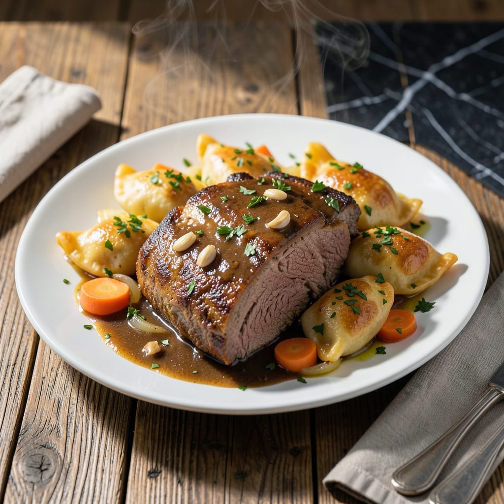 Comprehensive pot roast and pierogies recipe visual reference