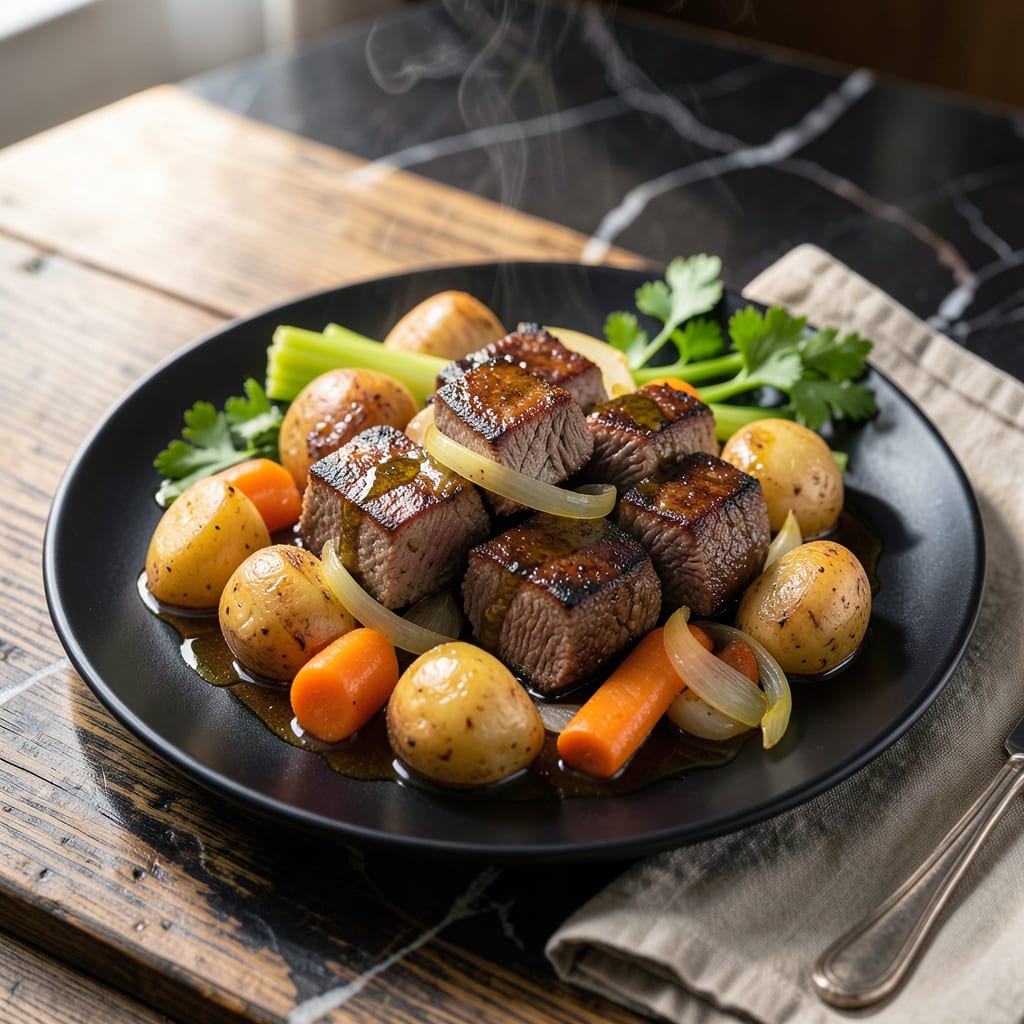 pot roast cubes recipe illustration with key details
