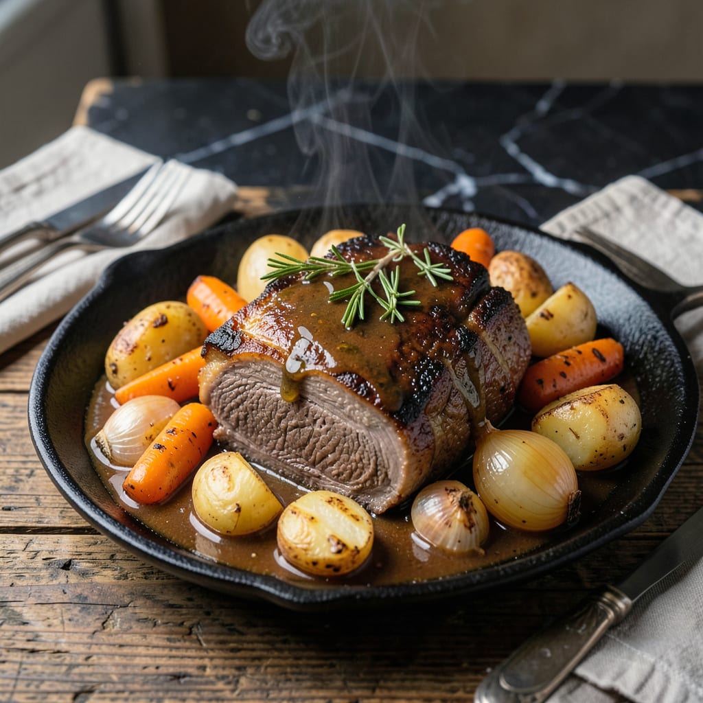 Pot Roast Recipe UK: Sunday Lunch Tradition with Root Vegetables illustration with key details