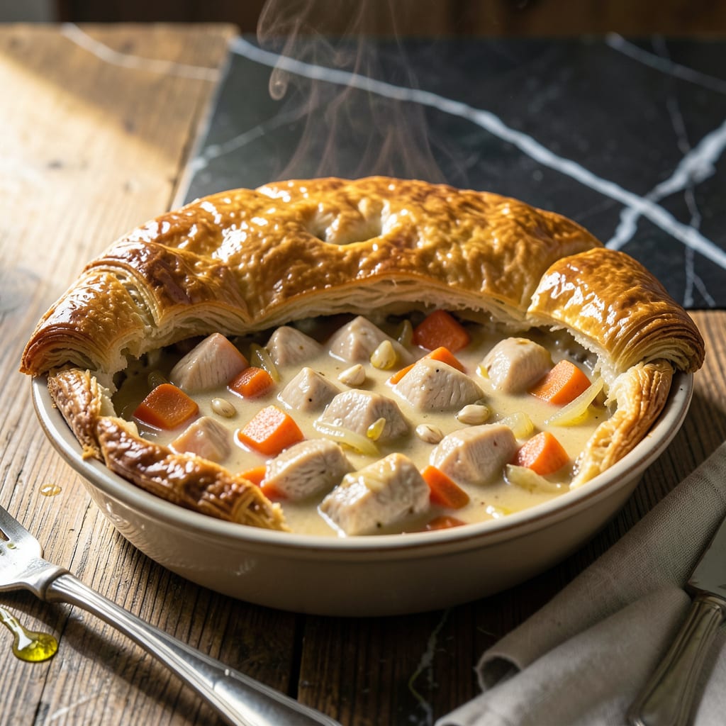 Quick Pot Pie Recipe: Flaky Crust Over Hearty Filling example with annotations