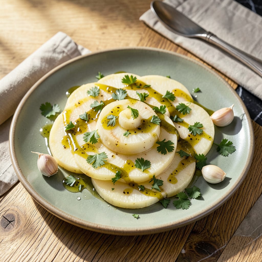 Visual representation of Raw Potato Recipe: Crispy Sliced Salad With Zesty Dressing