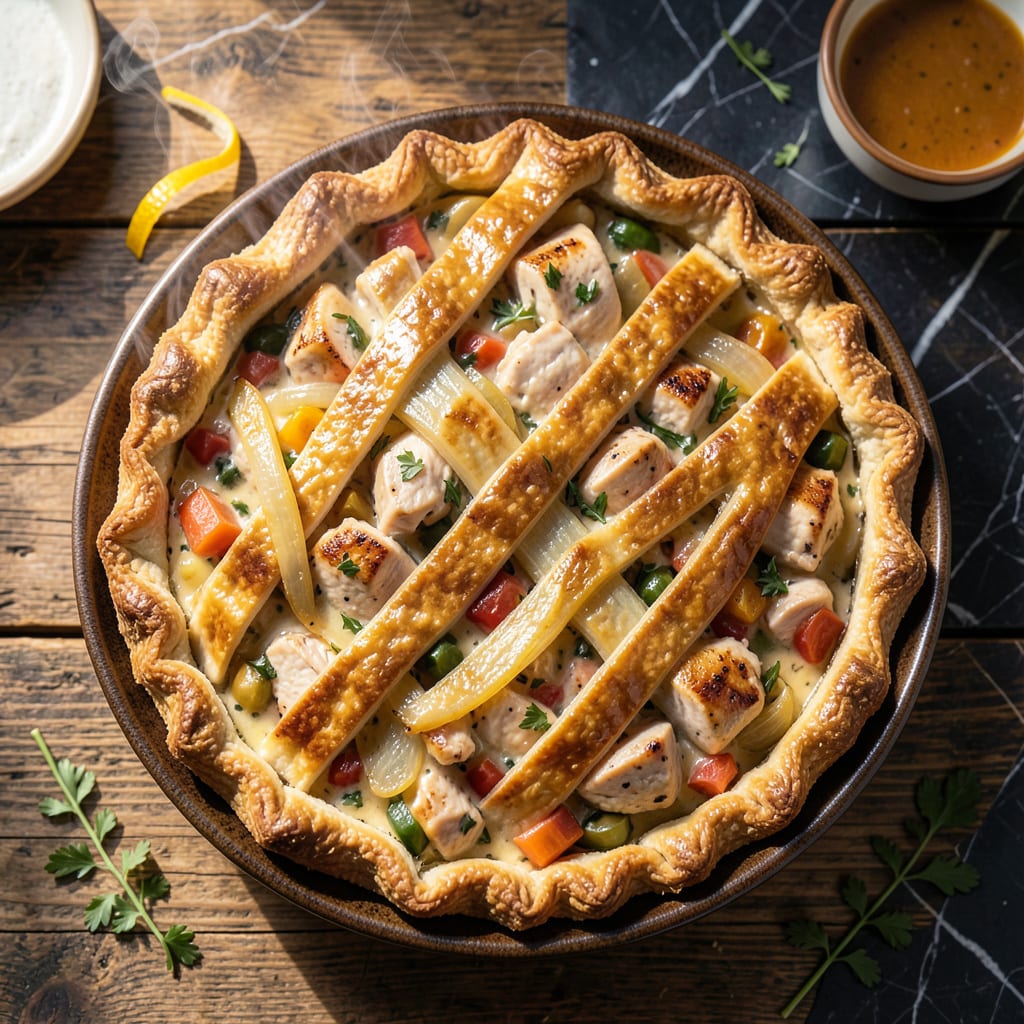 Visual representation of Recipe for Chicken Pot Pie: Buttery Crust With Creamy Herb Filled Center