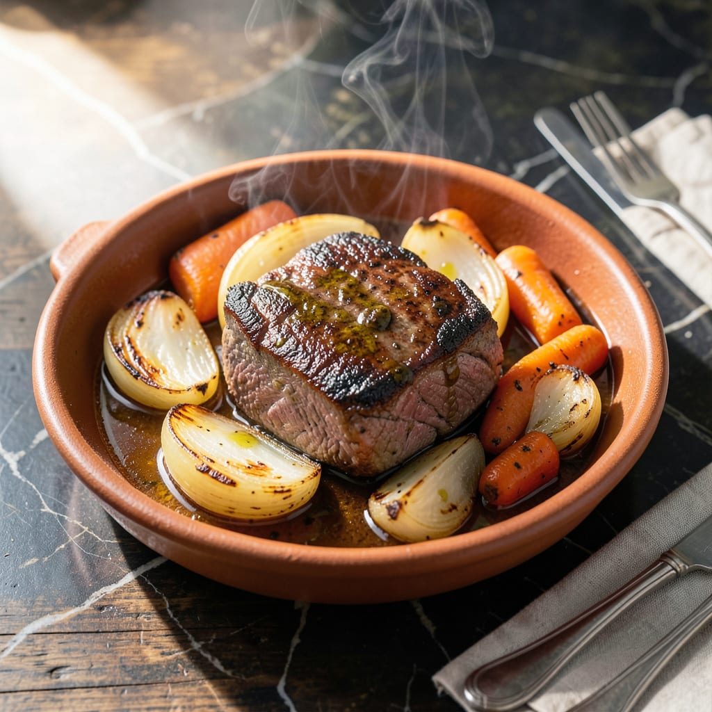 Visual representation of Romertopf Pot Roast Recipe: Clay Baked Beef With Herb Infused Depth