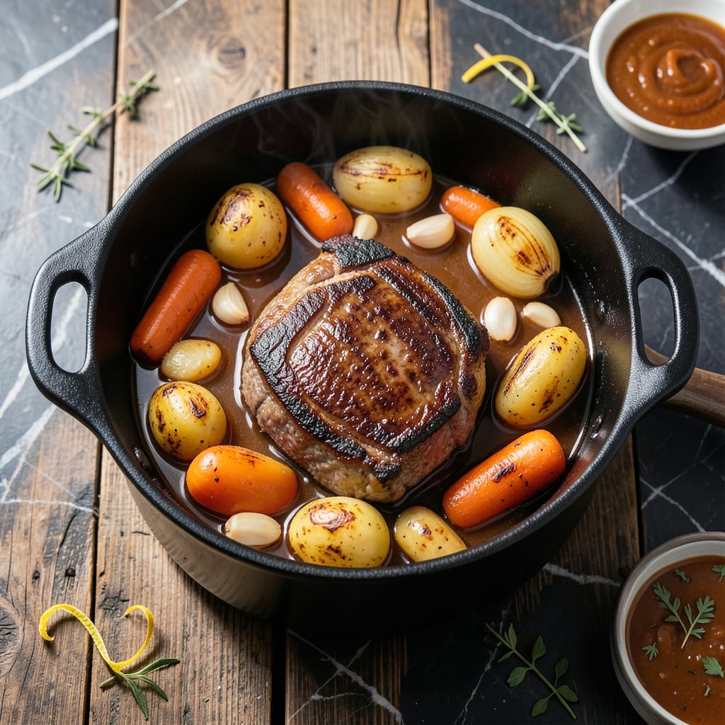 Saladmaster Pot Roast Recipe: Fork Tender Beef With Root Vegetables illustration with key details