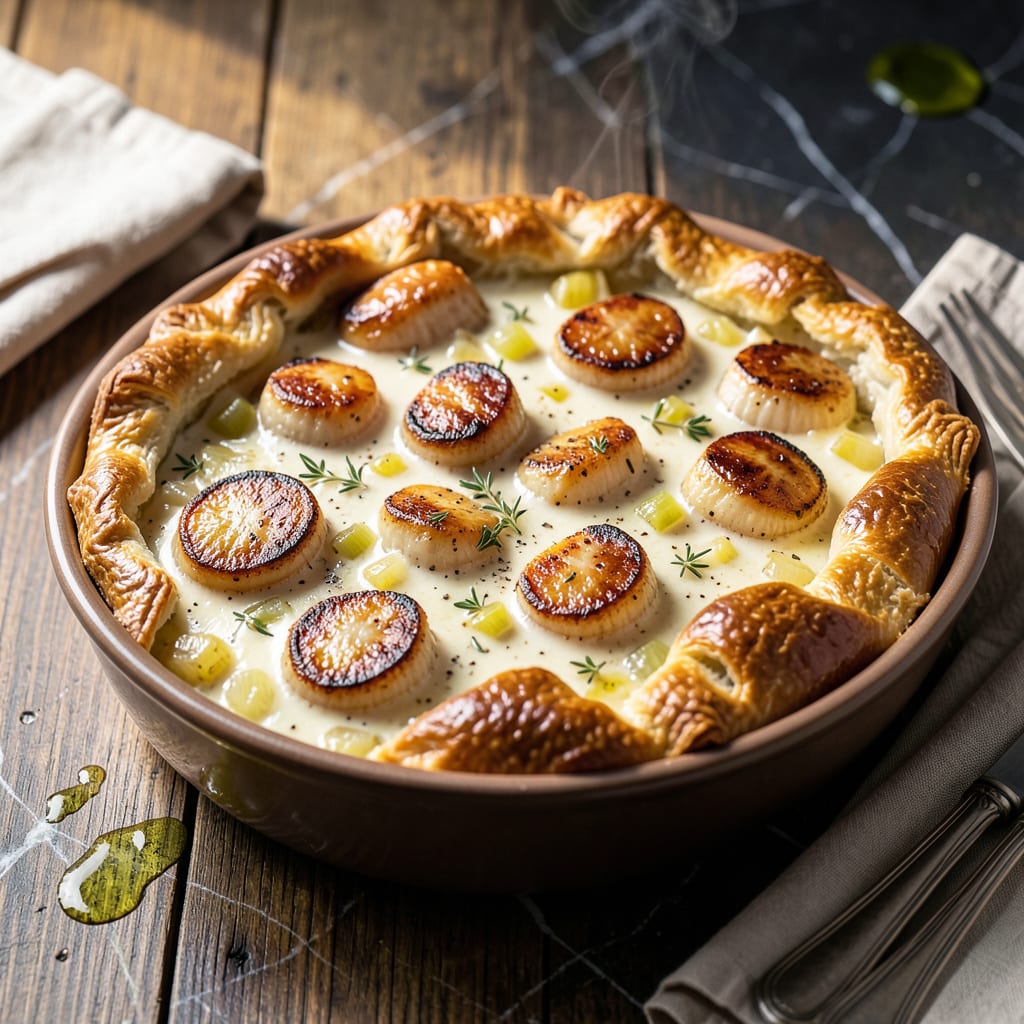 Visual representation of Scallop Pot Pie Recipe: Buttery Crust Over Creamy Seafood Filling
