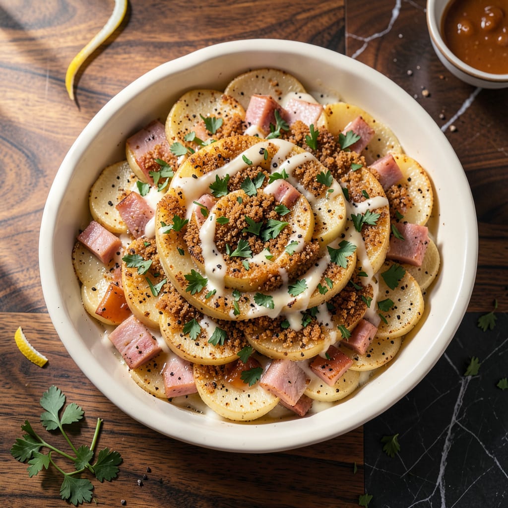 Complete scalloped potatoes and ham recipe overview image