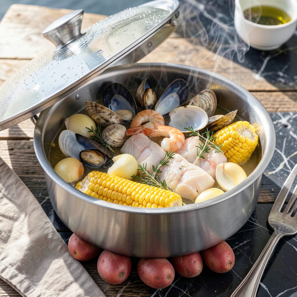 Seafood Steam Pot Recipe: Coastal Flavors in a Single Pot illustration with key details