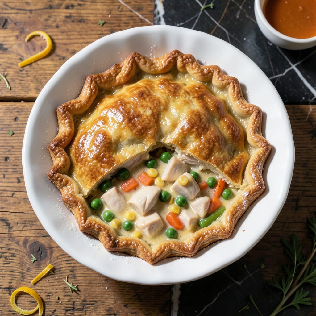 Single Pot Pie Recipe: Savory Filling Under Golden Crust example with annotations