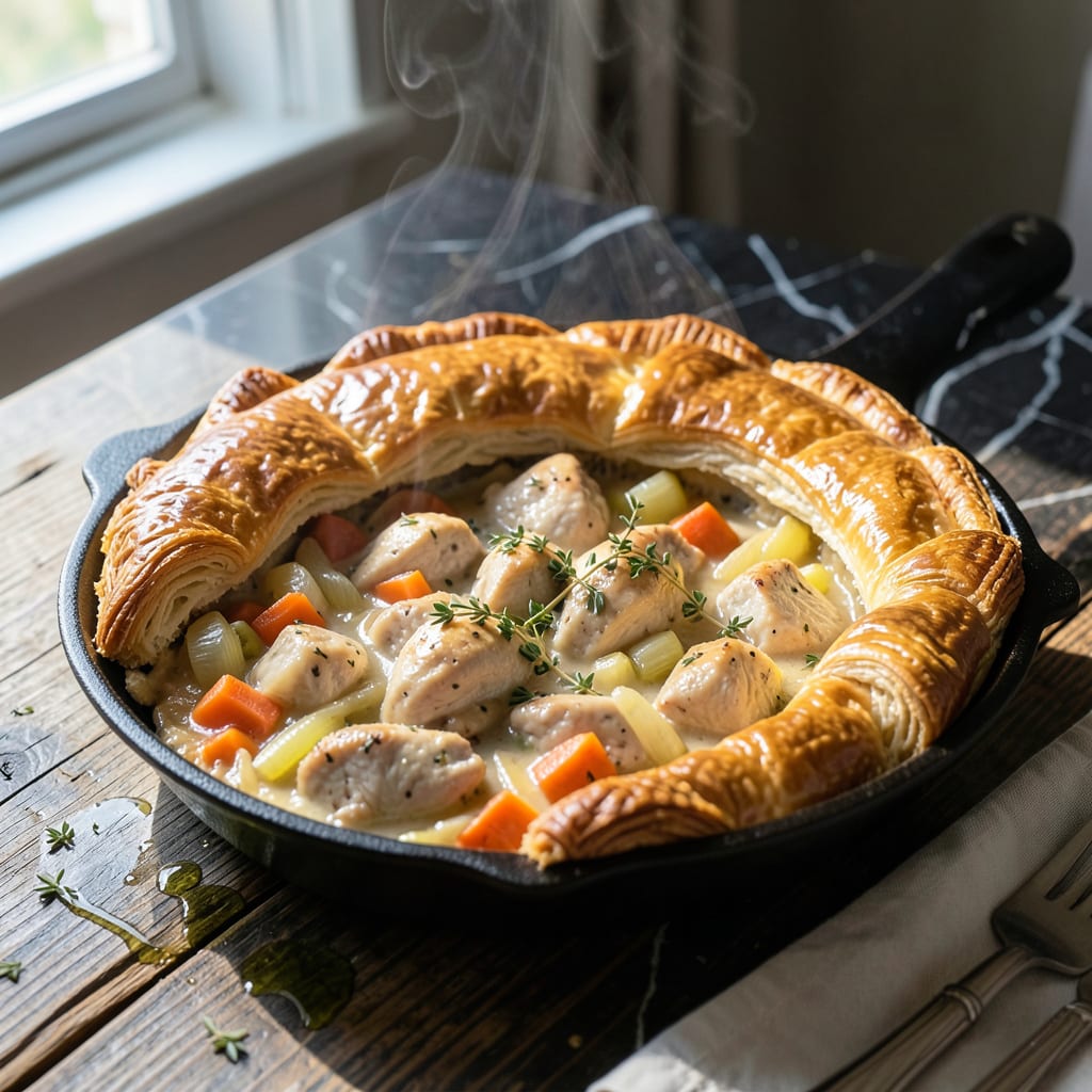 skillet pot pie recipe example with annotations