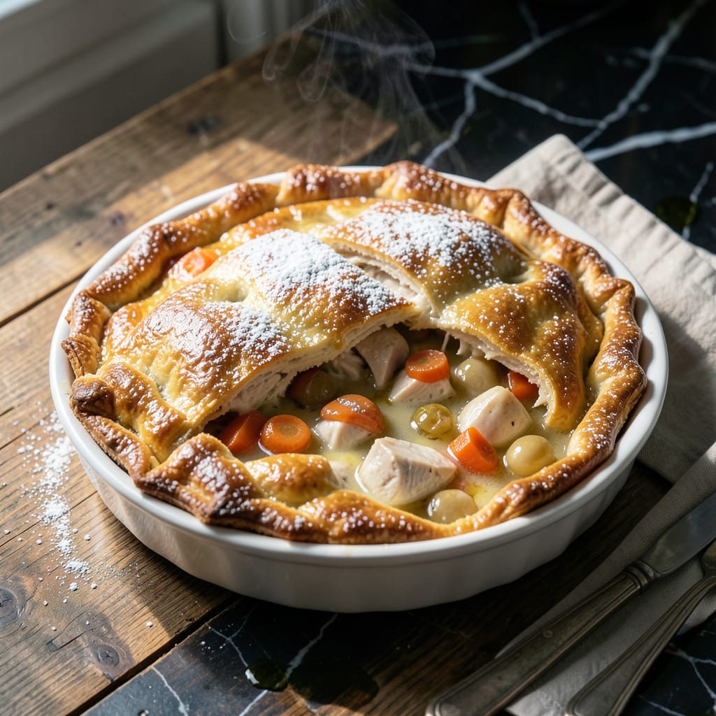 slippery pot pie recipe illustration with key details