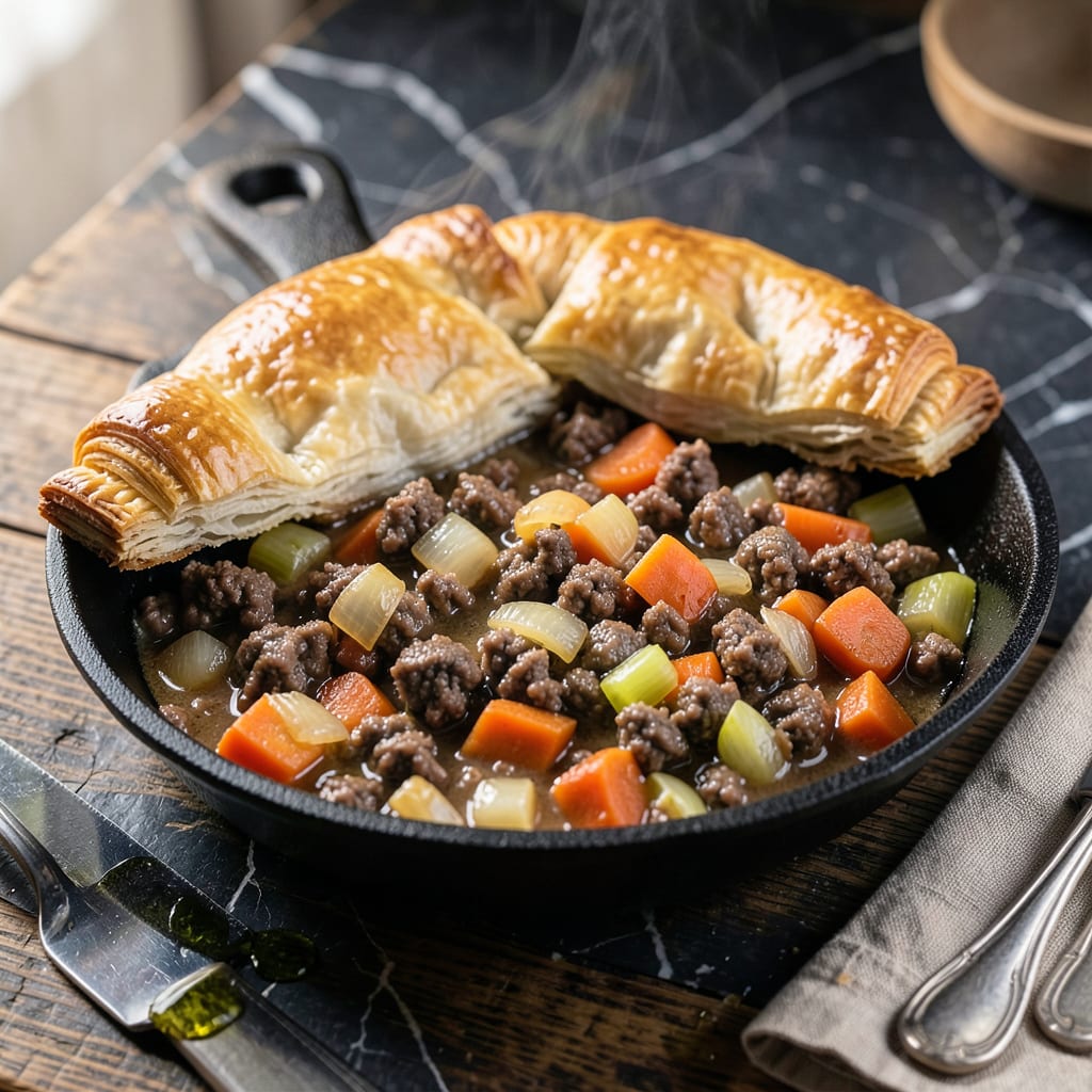 Sloppy Pot Pie Recipe: Rustic Comfort With Flaky Biscuit Topping illustration with key details