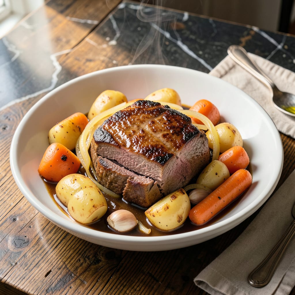 Southern Pot Roast Recipe Crock Pot: Melt in Your Mouth Beef with Root Vegetables illustration with key details