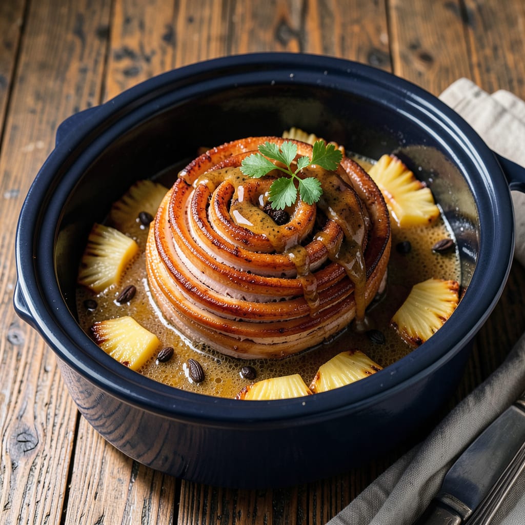 Visual representation of spiral ham crockpot recipe