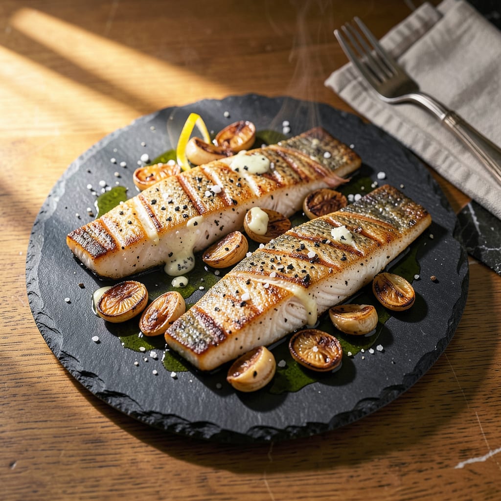 Spotted Bass Recipe: Crispy Skinned Pan Seared Perfection illustration with key details