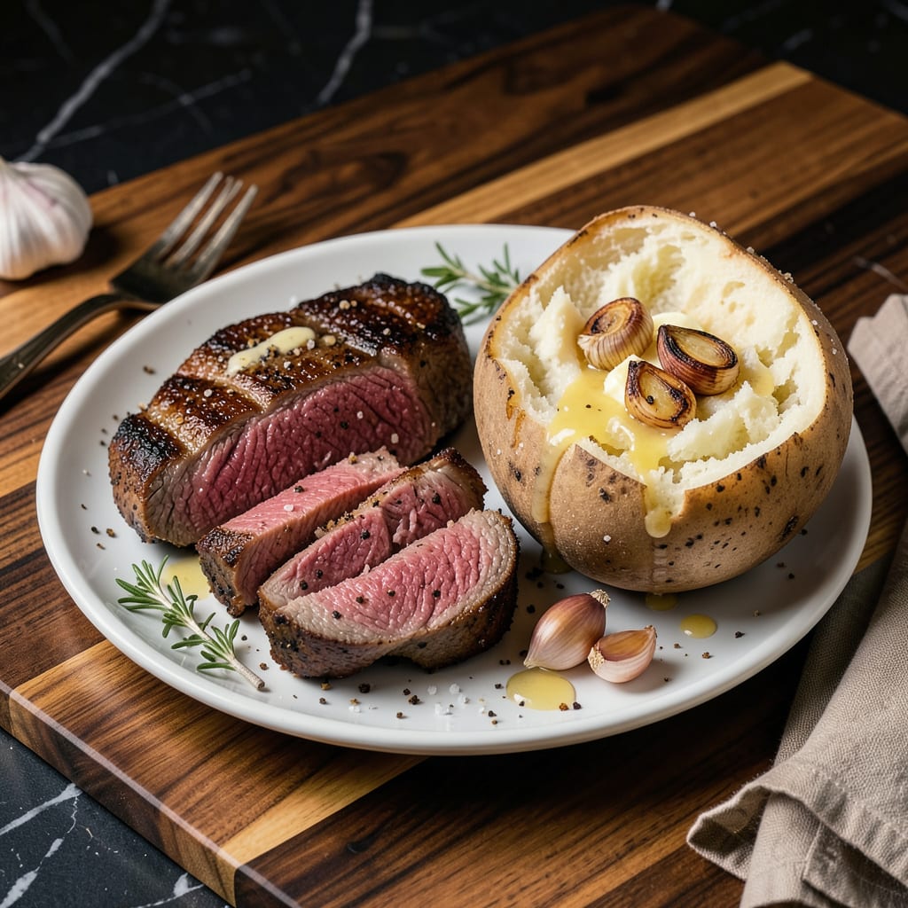 Visual representation of Steak and Baked Potato Recipe: Restaurant Style Dinner at Home