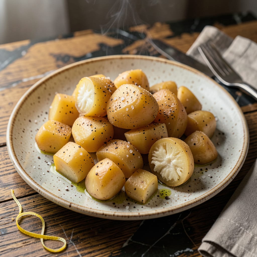 steam potatoes recipe illustration with key details